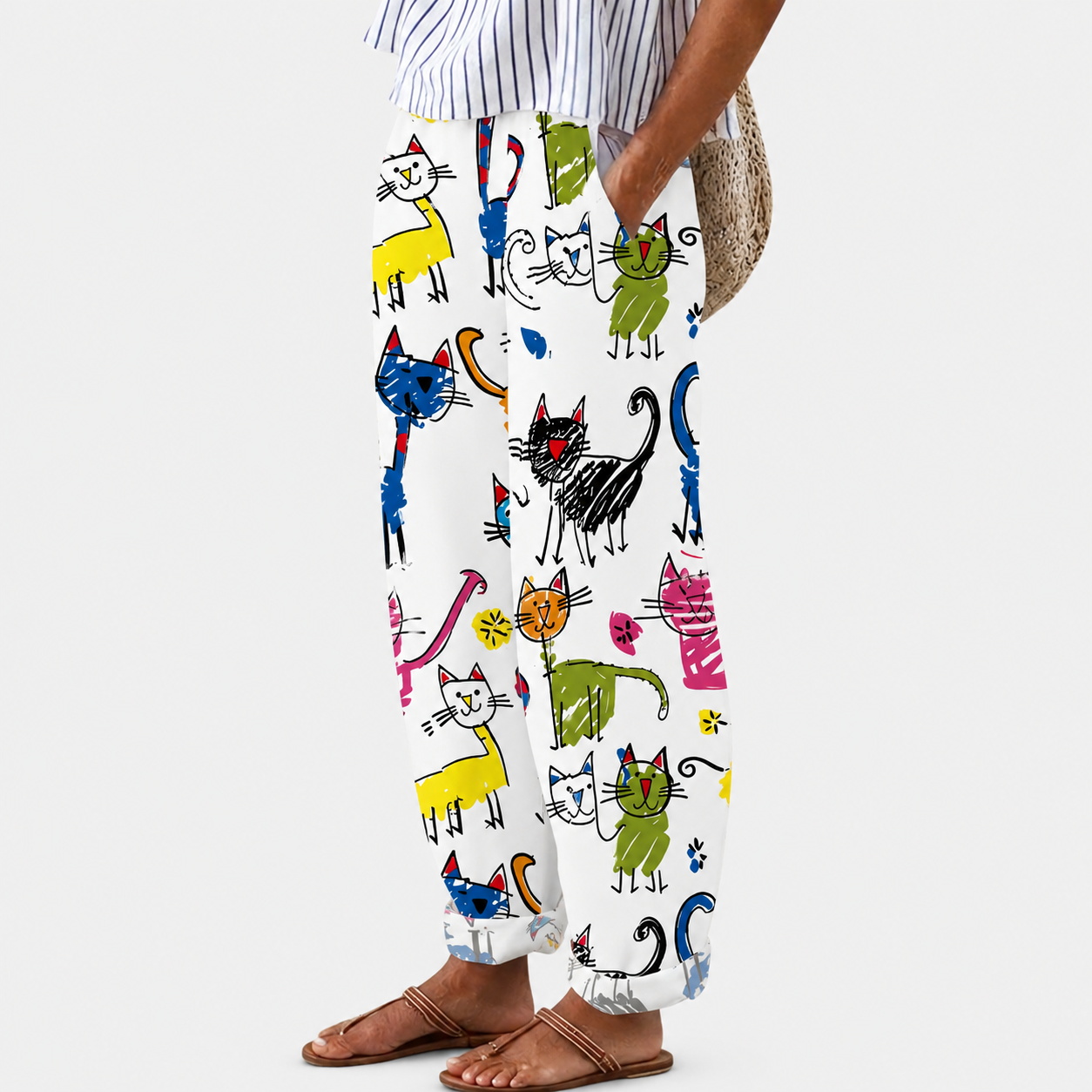 Jogging Confortable avec Motif de Chats Heureux