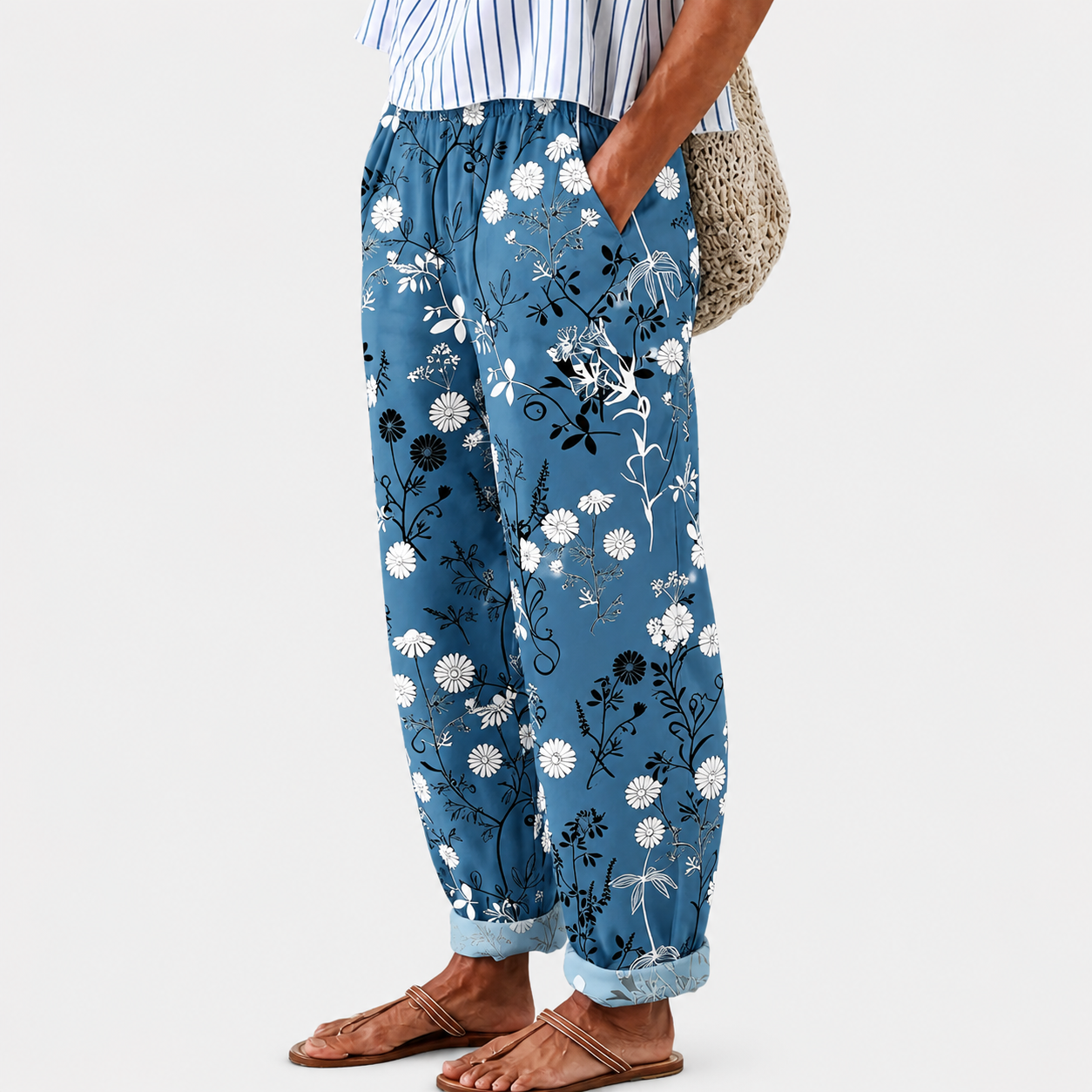Blue Floral Relaxed Pants