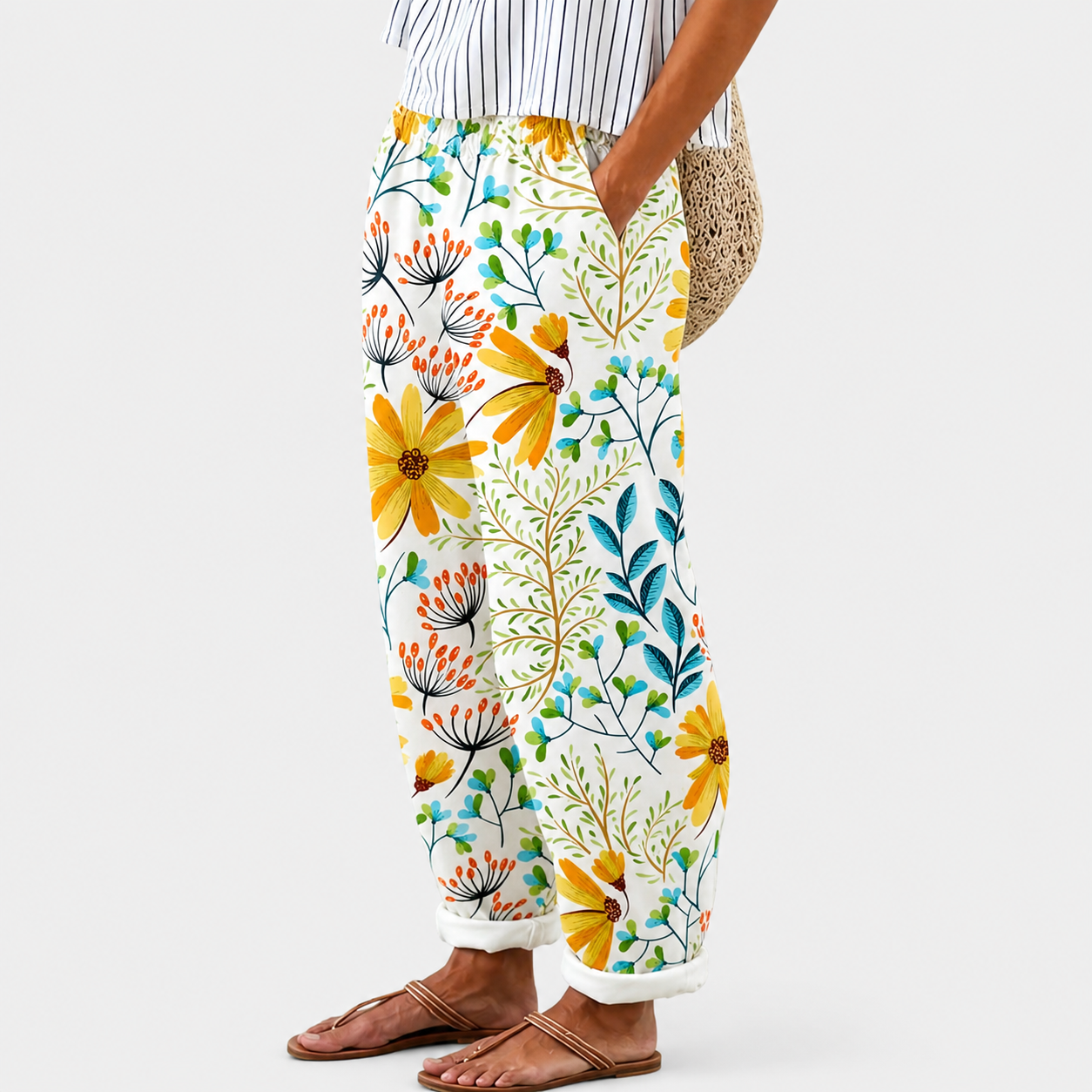 Confortable Pantalon de Jardin à Motif Floral